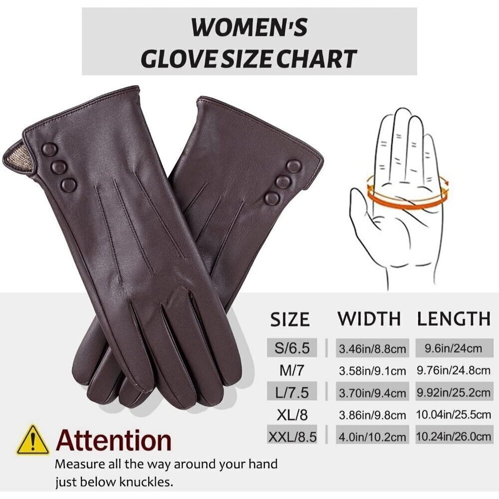 Women’s Leather Gloves Genuine SheepSkin Leather Cold Weather Cashmere Coffee - Picture 5 of 8